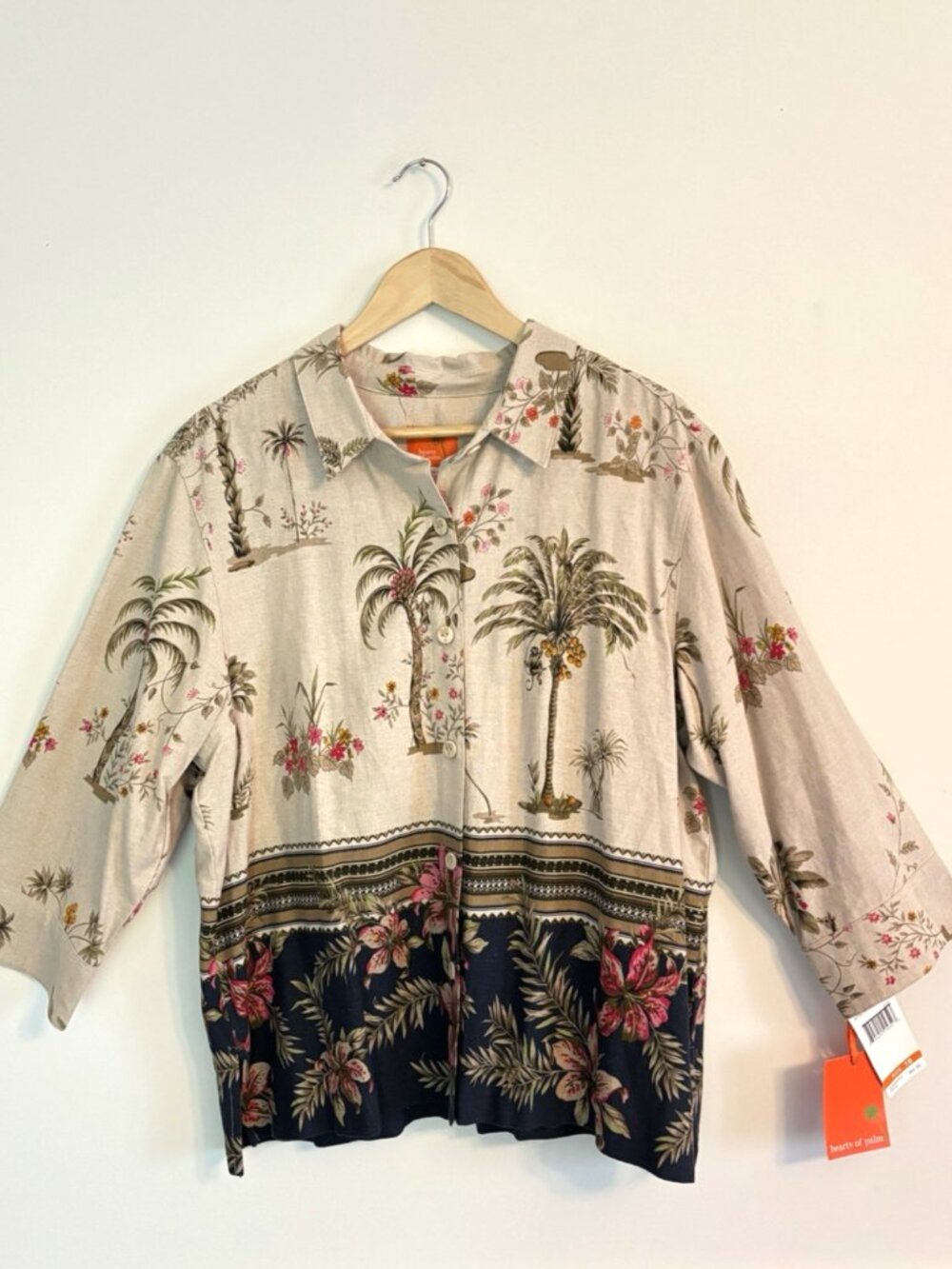 Hearts of Palm Women’s Tropical Button Shirt Shacket Linen Blend Size 18 NEW E36